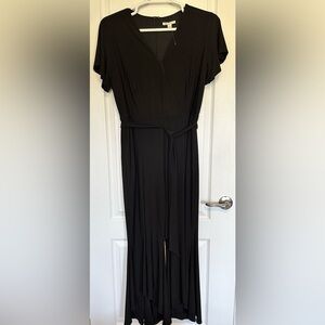 Cato Black Faux Wrap Jumpsuit Flare Hi Lo Hem Size Large NWOT